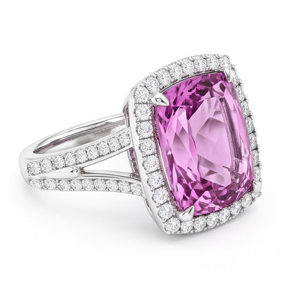 Cushion Cut Pink Kunzite Natural Earth Mined Diamond Fancy Ring 16.20 Carats White Gold
