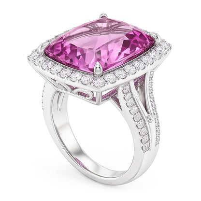Cushion Cut Pink Kunzite Natural Earth Mined Diamond Fancy Ring 16.20 Carats White Gold