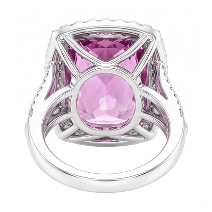 Cushion Cut Pink Kunzite Natural Earth Mined Diamond Fancy Ring 16.20 Carats White Gold