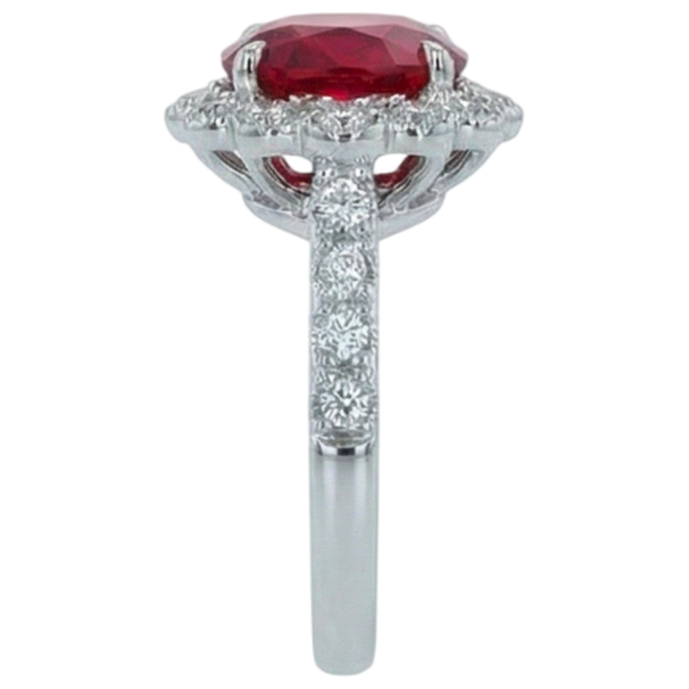 Cushion Cut Red Ruby Natural Earth Mined Diamond Ring White Gold 14K 2.45 Carats