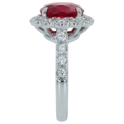 Cushion Cut Red Ruby Natural Earth Mined Diamond Ring White Gold 14K 2.45 Carats