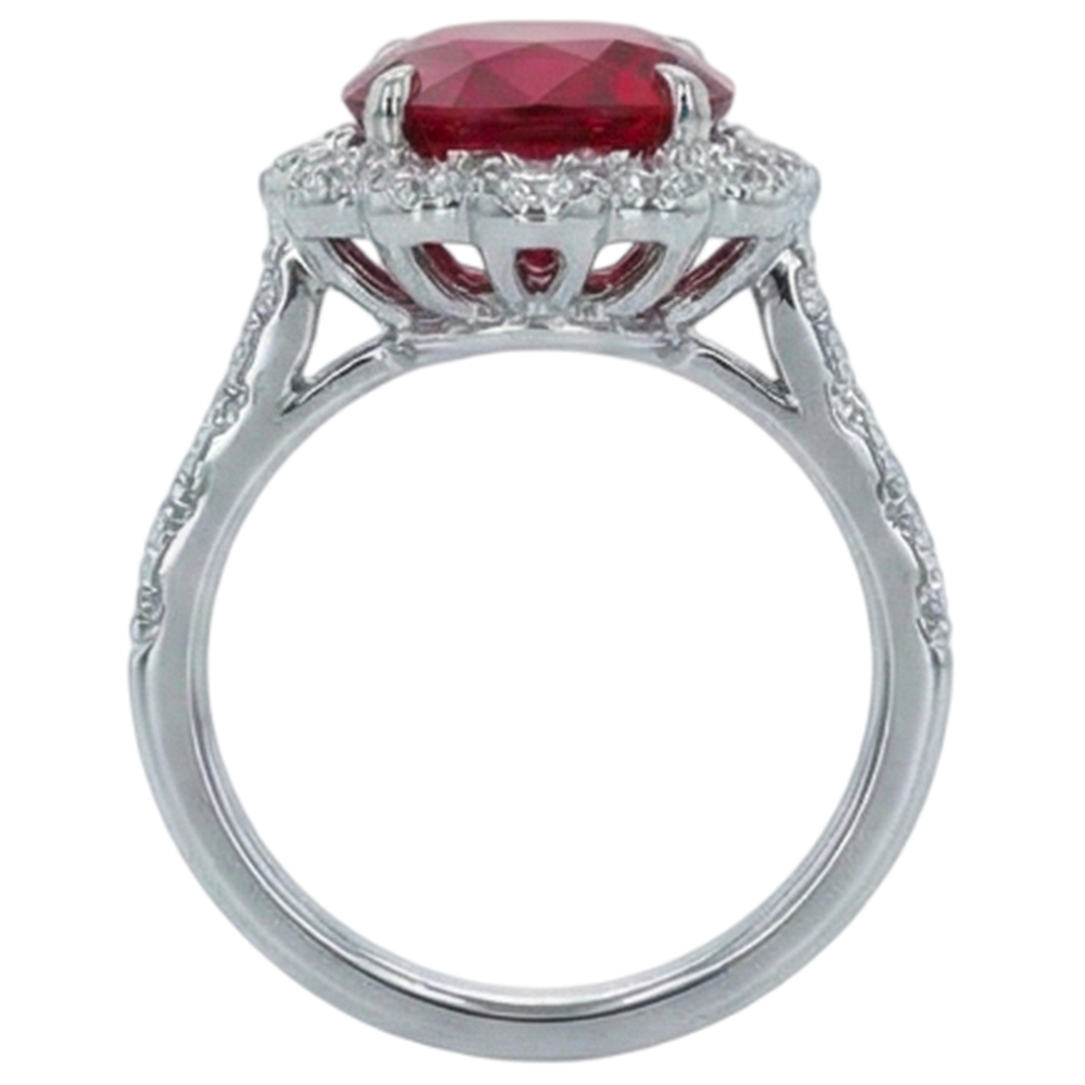Cushion Cut Red Ruby Natural Earth Mined Diamond Ring White Gold 14K 2.45 Carats