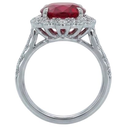 Cushion Cut Red Ruby Natural Earth Mined Diamond Ring White Gold 14K 2.45 Carats