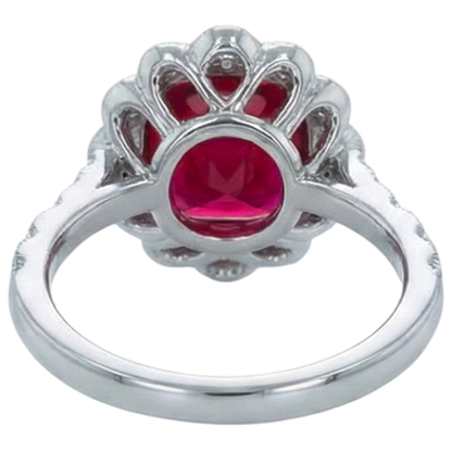 Cushion Cut Red Ruby Natural Earth Mined Diamond Ring White Gold 14K 2.45 Carats