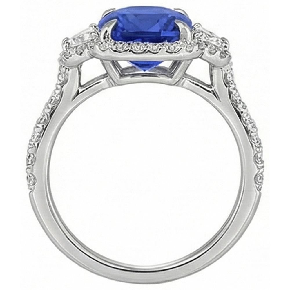 Cushion Cut Sapphire And Natural Earth Mined Diamond Halo Ring