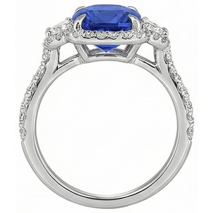 Cushion Cut Sapphire And Natural Earth Mined Diamond Halo Ring
