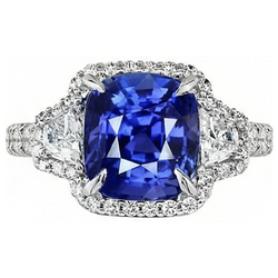 Cushion Cut Sapphire And Natural Earth Mined Diamond Halo Ring