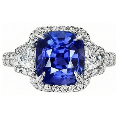 Cushion Cut Sapphire And Natural Earth Mined Diamond Halo Ring