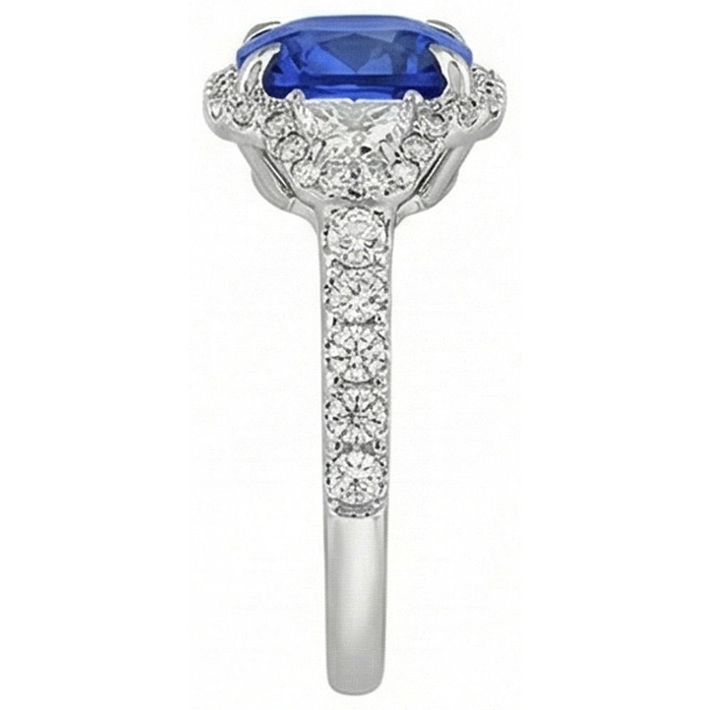 Cushion Cut Sapphire And Natural Earth Mined Diamond Halo Ring