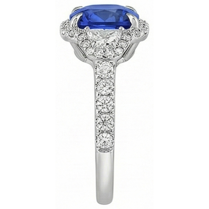 Cushion Cut Sapphire And Natural Earth Mined Diamond Halo Ring