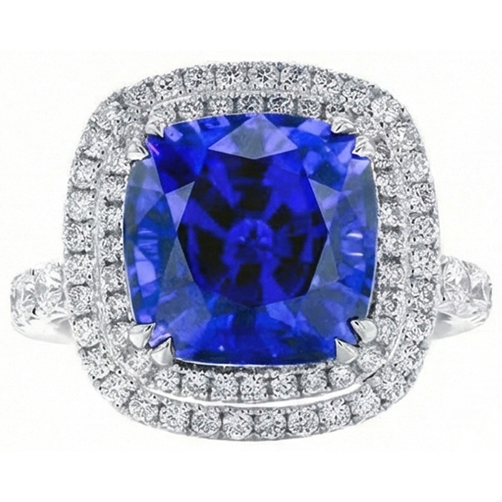 Natural Real ( Not Lab Grown )  Cushion Cut Sapphire Engagement Ring