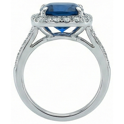 Cushion Cut Sapphire With Natural Earth Mined Diamond Wedding Ring 3 Ct. White Gold 14K
