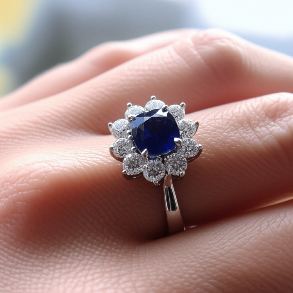 Cushion Cut Sapphire With Natural Earth Mined Diamonds 3.50 Ct Anniversary Ring White