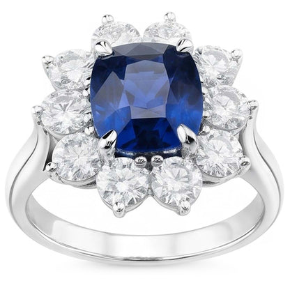 Cushion Cut Sapphire With Natural Earth Mined Diamonds 3.50 Ct Anniversary Ring White