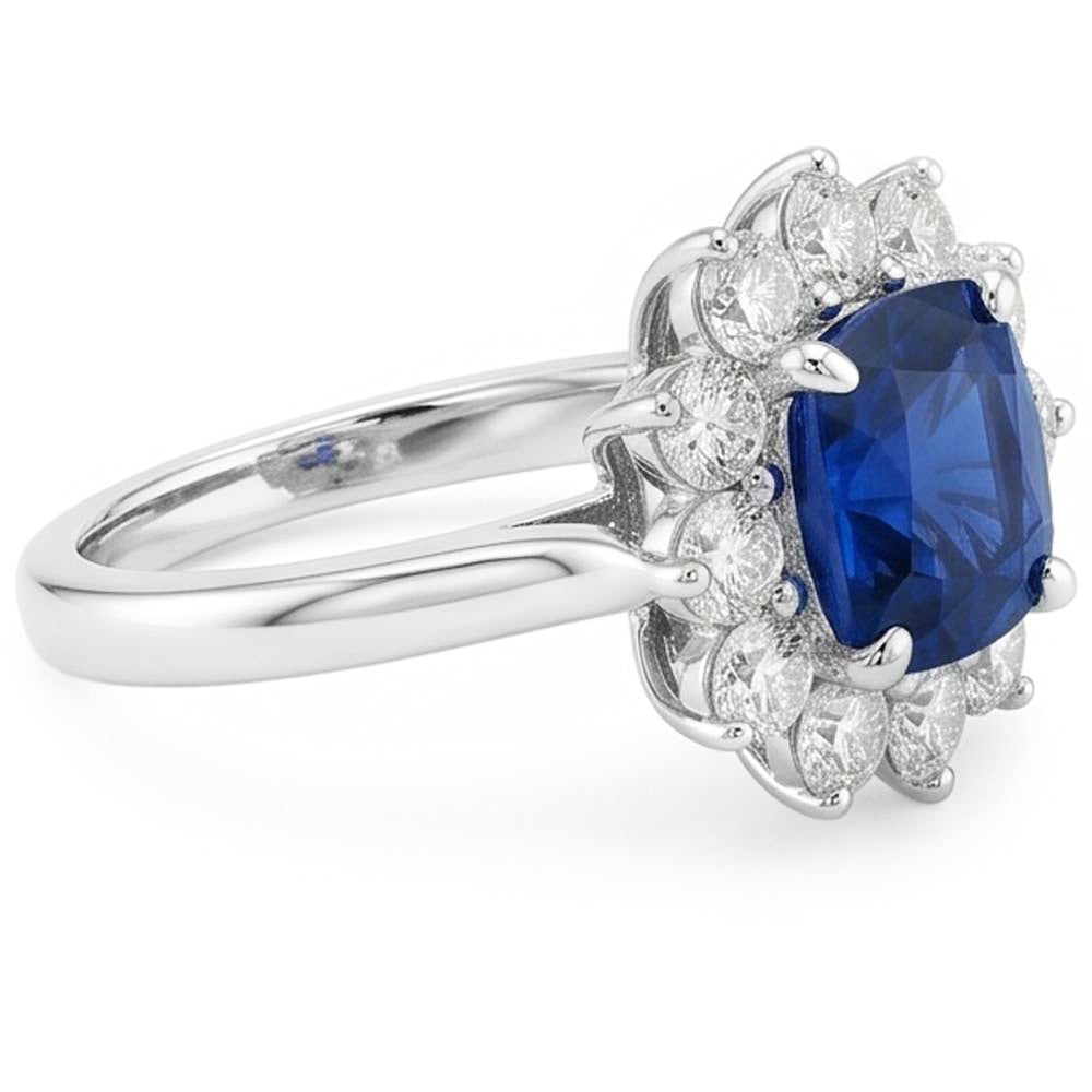Cushion Cut Sapphire With Natural Earth Mined Diamonds 3.50 Ct Anniversary Ring White