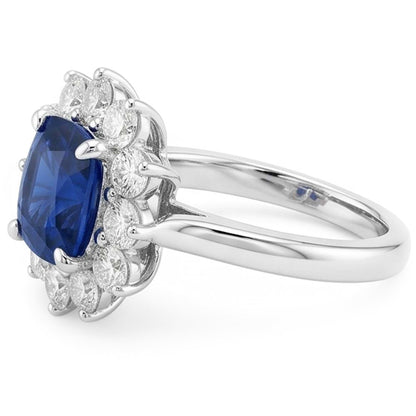 Cushion Cut Sapphire With Natural Earth Mined Diamonds 3.50 Ct Anniversary Ring White