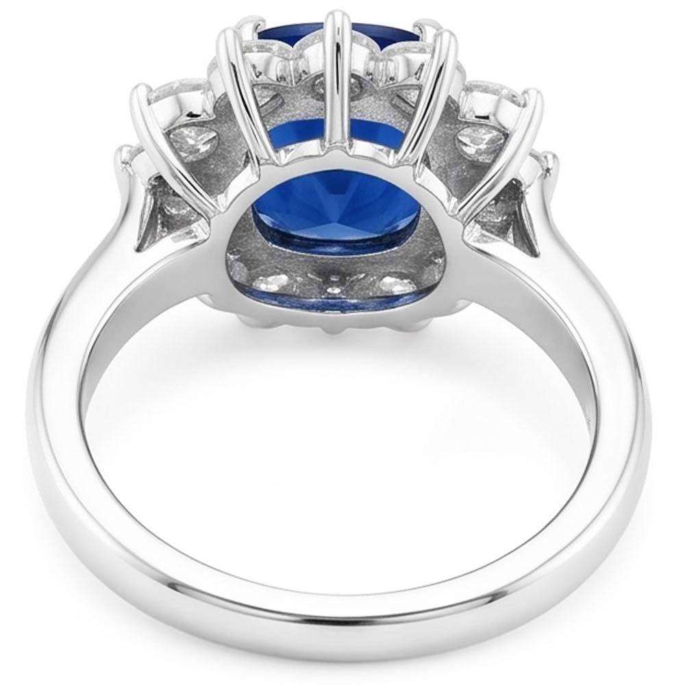 Cushion Cut Sapphire With Natural Earth Mined Diamonds 3.50 Ct Anniversary Ring White