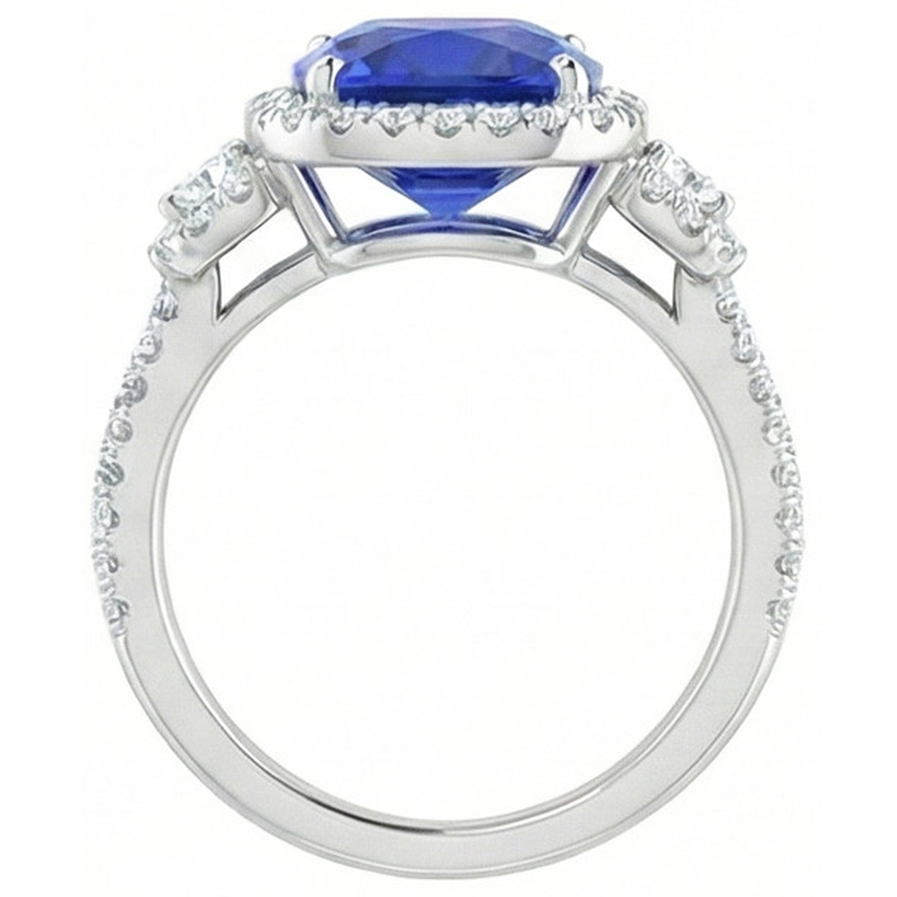 Cushion Cut Sri Lankan Sapphire Natural Earth Mined Diamond Ring White Gold 14K 5 Ct