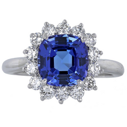 Cushion Cut Tanzanite With Natural Earth Mined Diamonds 4.50 Ct Ring 14K White Gold