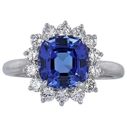 Cushion Cut Tanzanite With Natural Earth Mined Diamonds 4.50 Ct Ring 14K White Gold