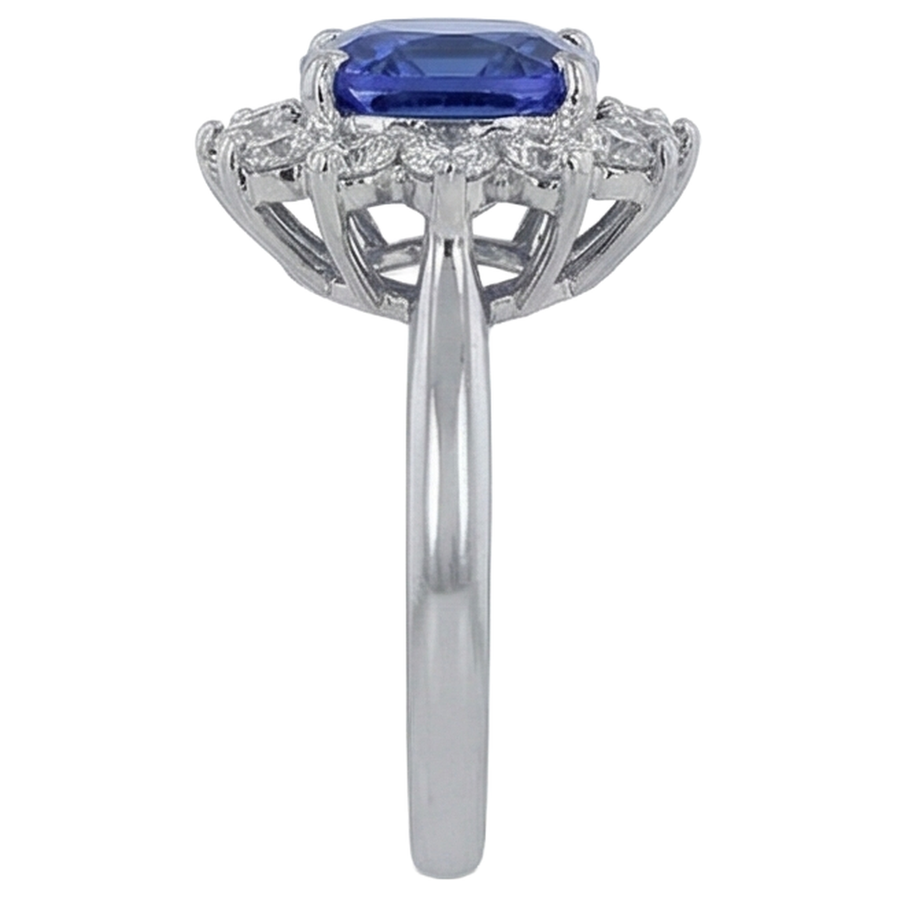 Cushion Cut Tanzanite With Natural Earth Mined Diamonds 4.50 Ct Ring 14K White Gold