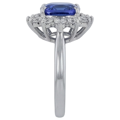 Cushion Cut Tanzanite With Natural Earth Mined Diamonds 4.50 Ct Ring 14K White Gold