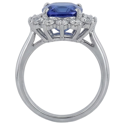 Cushion Cut Tanzanite With Natural Earth Mined Diamonds 4.50 Ct Ring 14K White Gold