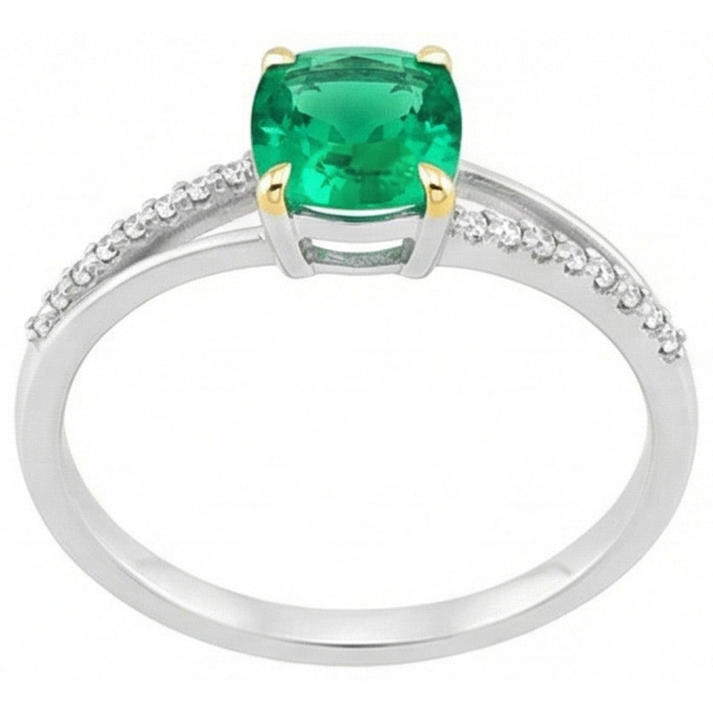 Natural Real ( Not Lab Grown ) Cushion Gemstone Ring Green Emerald GIA Diamond Jewelry