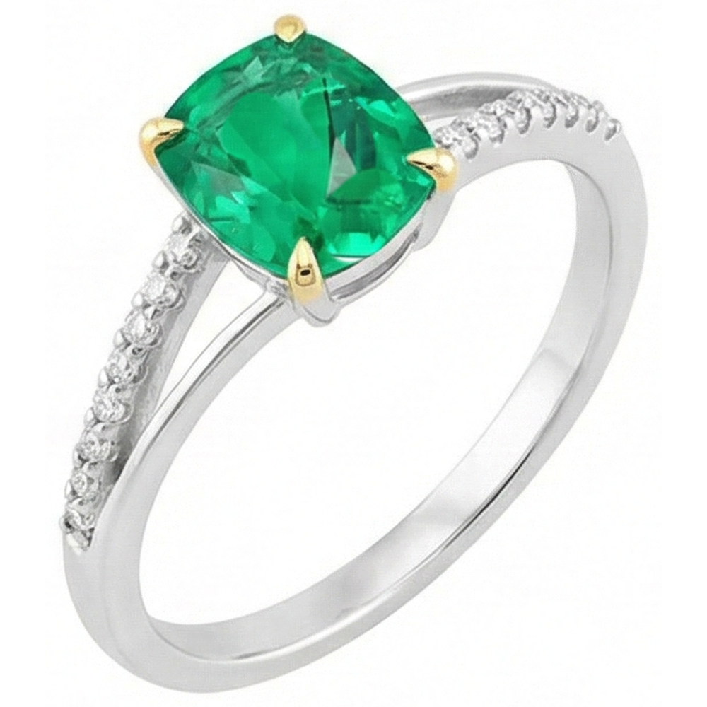 Natural Real ( Not Lab Grown ) Cushion Gemstone Ring Green Emerald GIA Diamond Jewelry