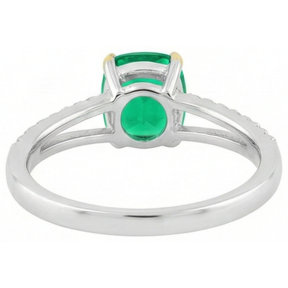 Natural Real ( Not Lab Grown ) Cushion Gemstone Ring Green Emerald GIA Diamond Jewelry