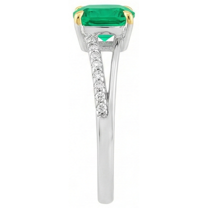 Natural Real ( Not Lab Grown ) Cushion Gemstone Ring Green Emerald GIA Diamond Jewelry