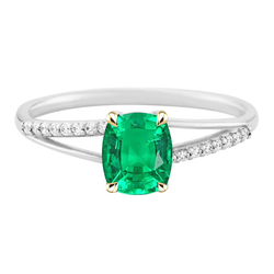 Cushion Gemstone Ring Green Emerald Diamond Jewelry