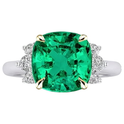 Natural Real ( Not Lab Grown ) Cushion Gemstone Ring Green Emerald GIA With Diamonds Jewelry