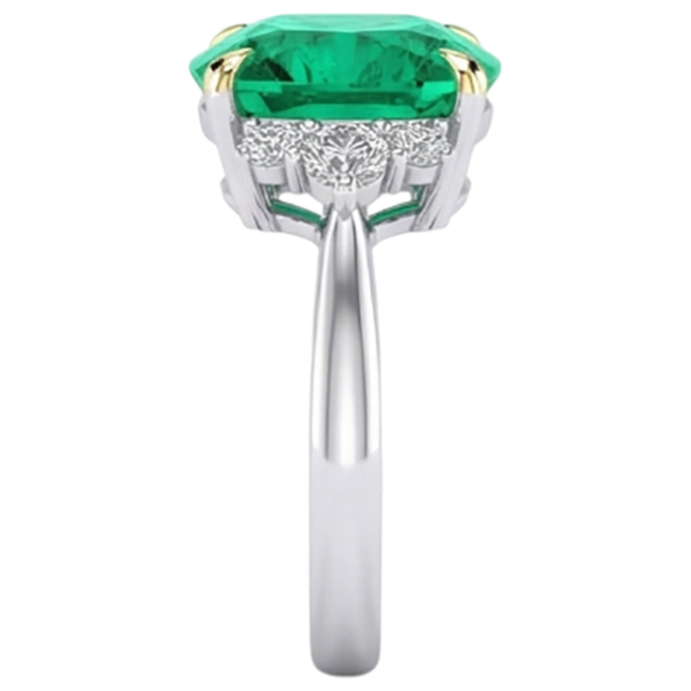 Natural Real ( Not Lab Grown ) Cushion Gemstone Ring Green Emerald GIA With Diamonds Jewelry