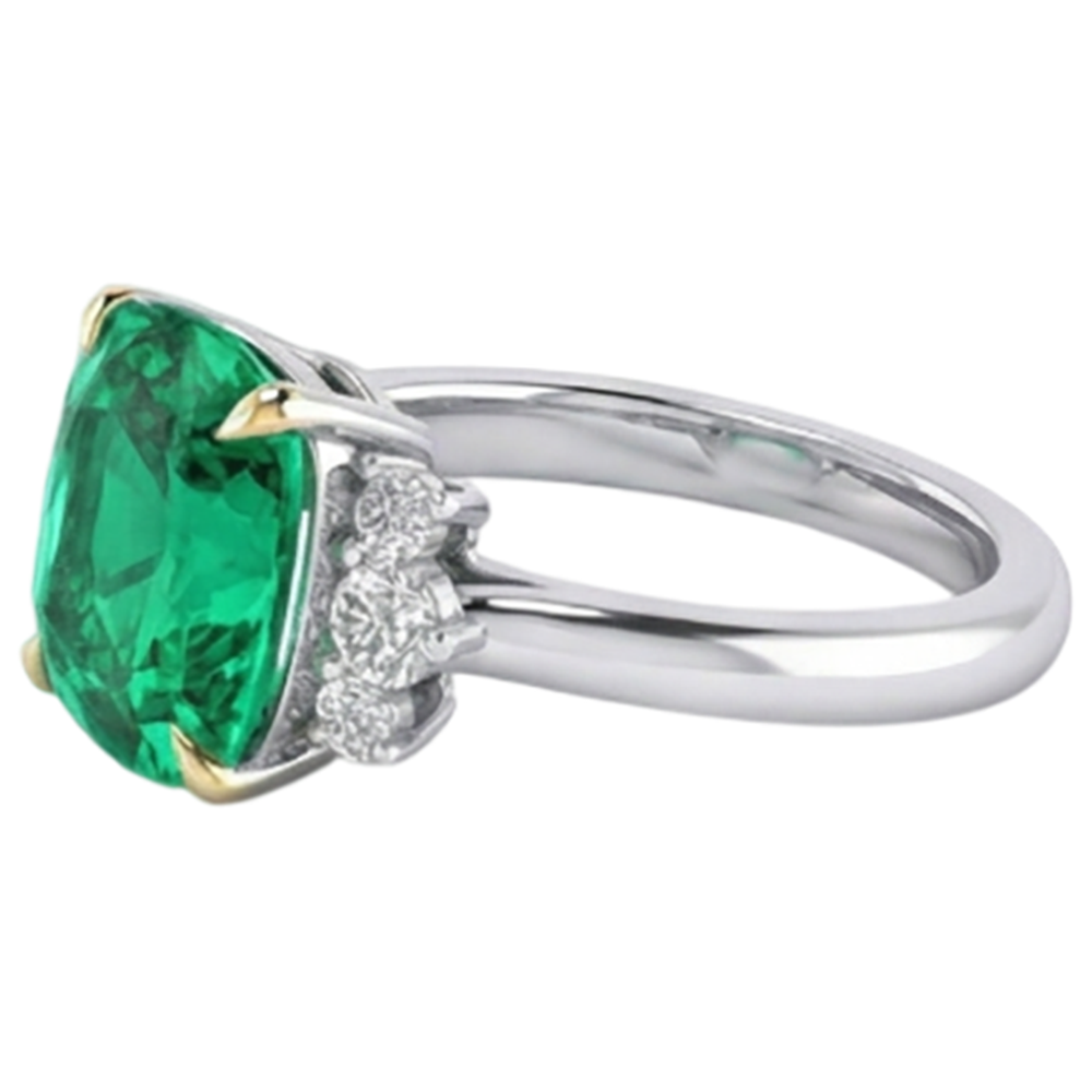 Natural Real ( Not Lab Grown ) Cushion Gemstone Ring Green Emerald GIA With Diamonds Jewelry