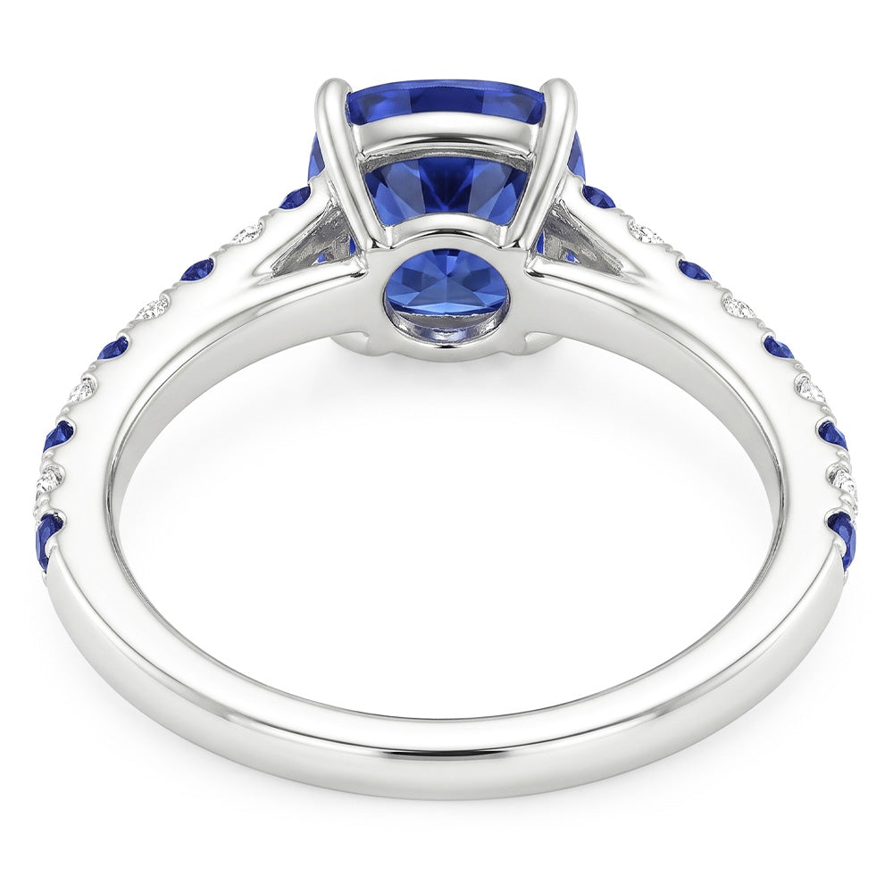 Cushion Gemstone Ring Round Blue Sapphire & Natural Earth Mined Diamonds 2.50 Carats