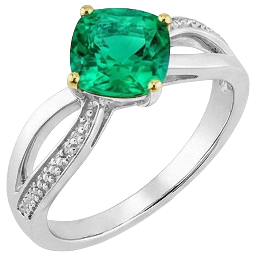 Natural Real ( Not Lab Grown ) Cushion Gemstone Ring Trendy Green Emerald GIA Jewelry