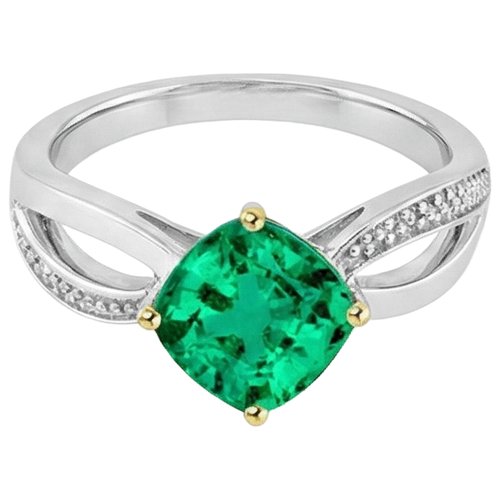 Natural Real ( Not Lab Grown ) Cushion Gemstone Ring Trendy Green Emerald GIA Jewelry