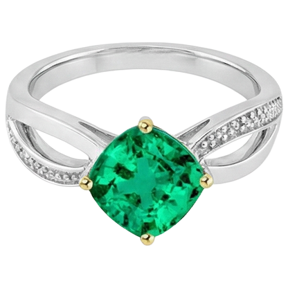 Natural Real ( Not Lab Grown ) Cushion Gemstone Ring Trendy Green Emerald GIA Jewelry