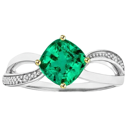 Natural Real ( Not Lab Grown ) Cushion Gemstone Ring Trendy Green Emerald GIA Jewelry