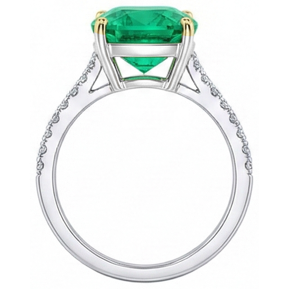 Natural Real ( Not Lab Grown ) Cushion Gemstone Ring With Accents Green Emerald GIA Stone