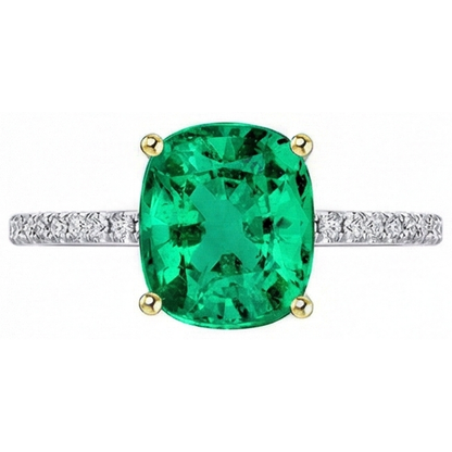 Natural Real ( Not Lab Grown ) Cushion Gemstone Ring With Accents Green Emerald GIA Stone
