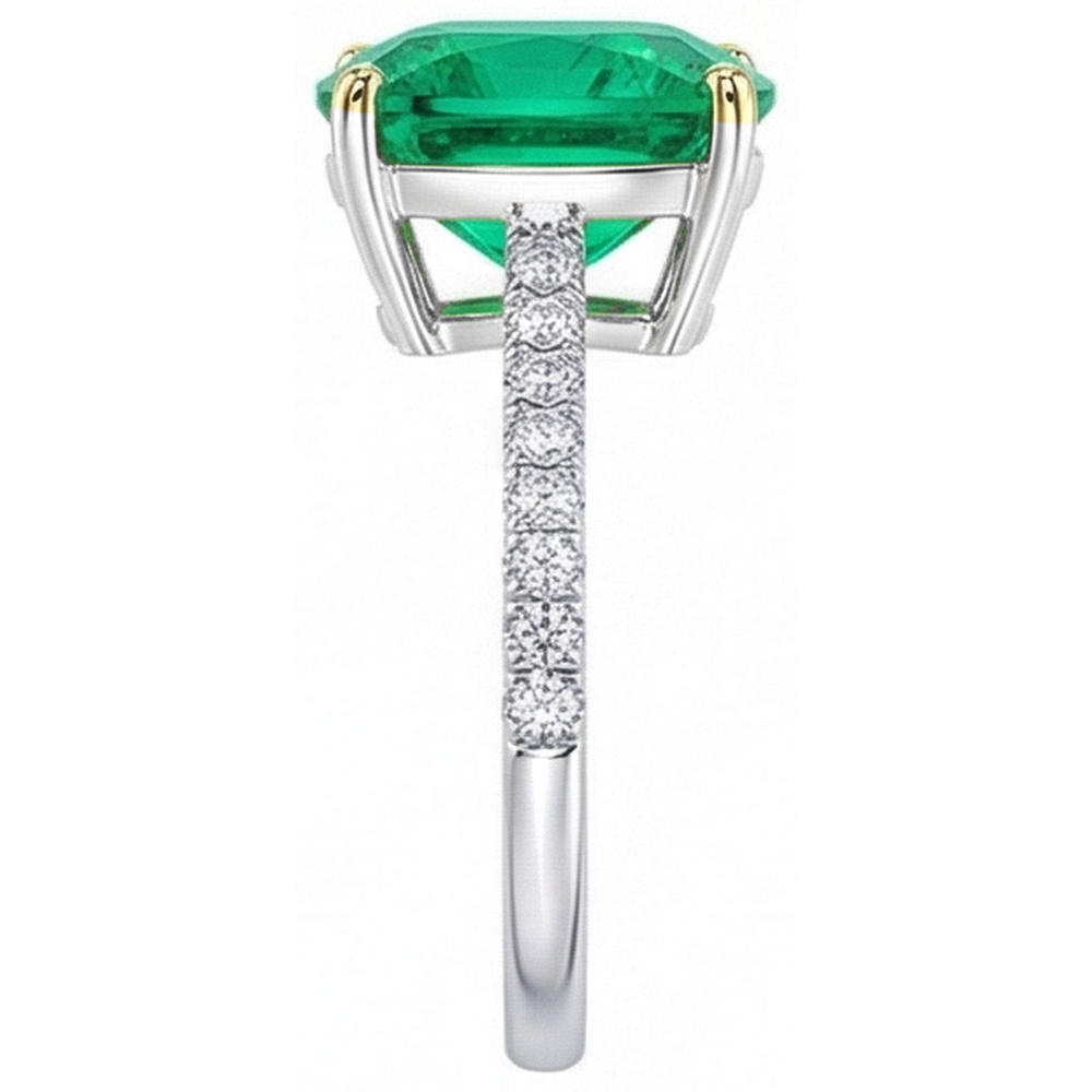 Natural Real ( Not Lab Grown ) Cushion Gemstone Ring With Accents Green Emerald GIA Stone