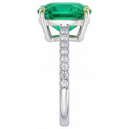 Natural Real ( Not Lab Grown ) Cushion Gemstone Ring With Accents Green Emerald GIA Stone