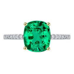 Cushion Gemstone Ring With Accents Green Emerald Stone