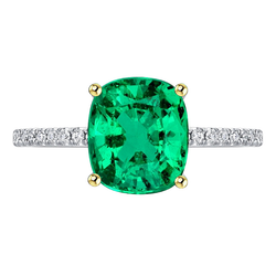 Natural Real ( Not Lab Grown ) Cushion Gemstone Ring With Accents Green Emerald GIA Stone