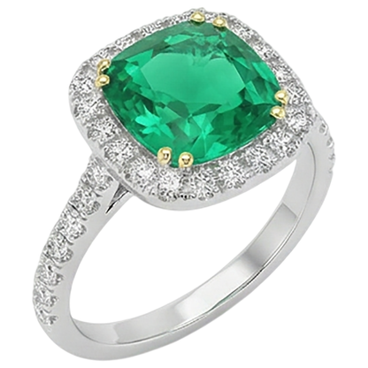 Natural Real ( Not Lab Grown ) Cushion Green Emerald GIA Halo Ring Formal Jewelry