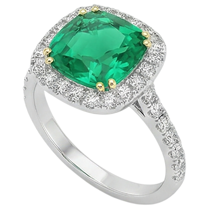 Natural Real ( Not Lab Grown ) Cushion Green Emerald GIA Halo Ring Formal Jewelry