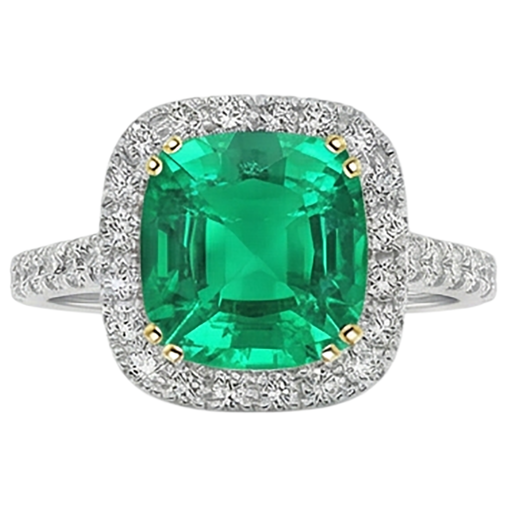 Natural Real ( Not Lab Grown ) Cushion Green Emerald GIA Halo Ring Formal Jewelry
