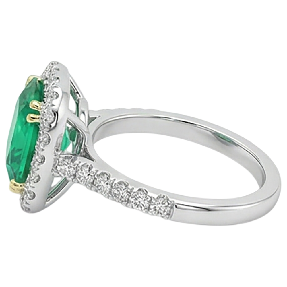 Natural Real ( Not Lab Grown ) Cushion Green Emerald GIA Halo Ring Formal Jewelry